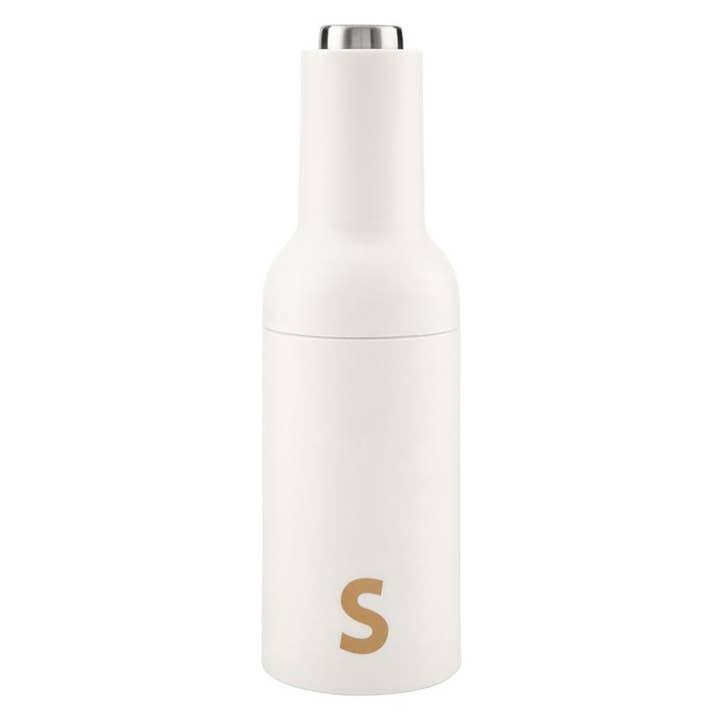 Matte ivory electric salt grinder with gold S detail