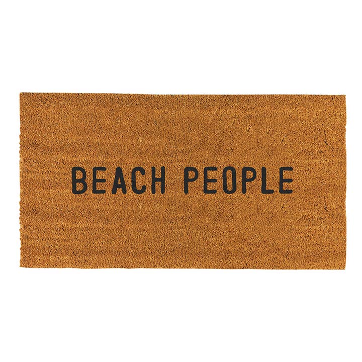 Natural coir doormat with black "BEACH PEOPLE" lettering