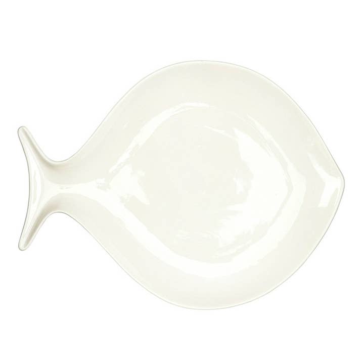 White ceramic fish-shaped serving platter