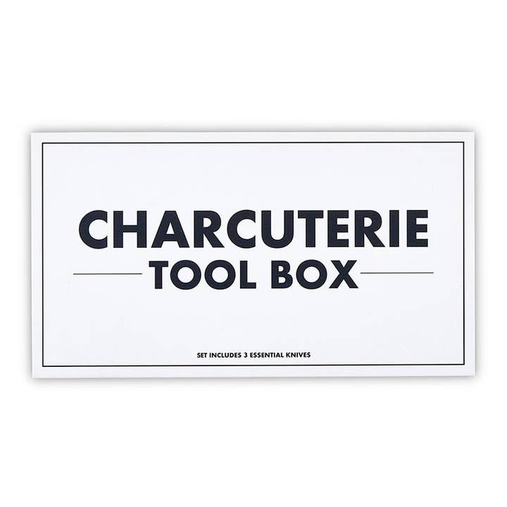 White book-style Charcuterie Tool Box containing three essential cheese knives
