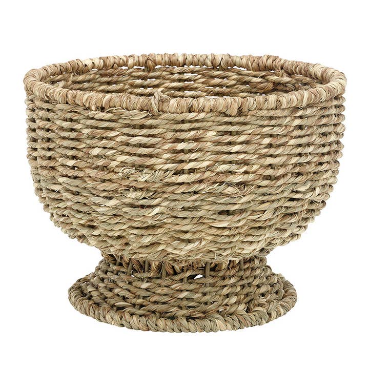 Small handwoven natural seagrass footed basket
