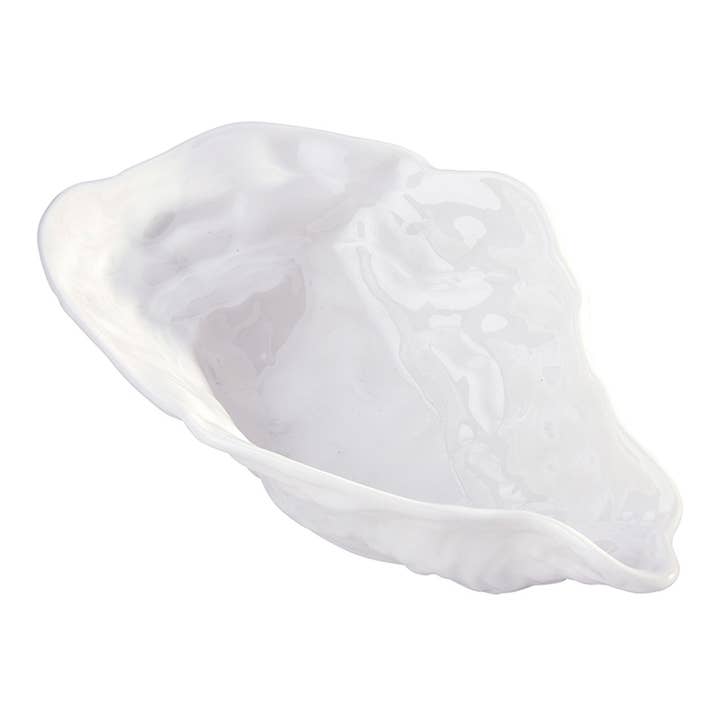 White ceramic oyster-shaped bowl with scalloped rim