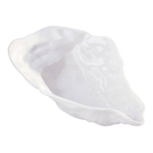 White ceramic oyster-shaped bowl with scalloped rim