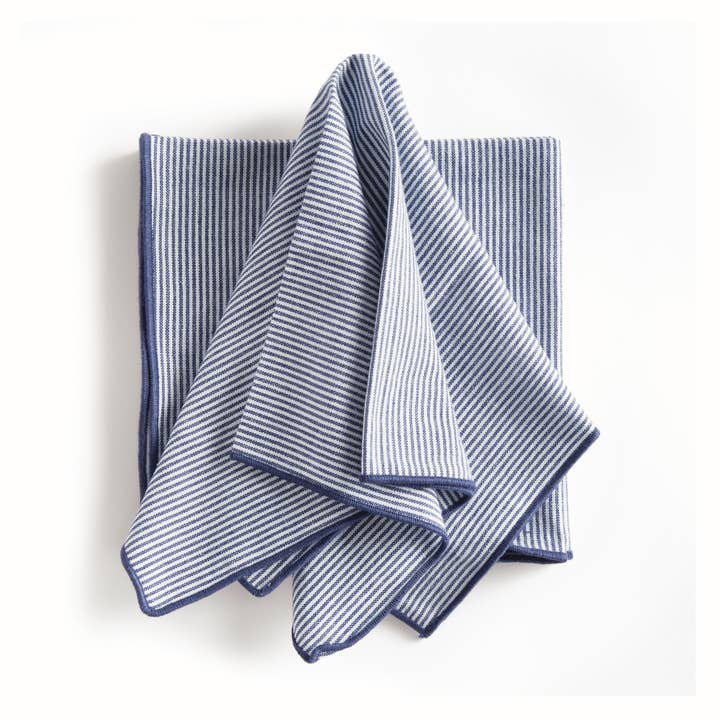 Navy blue and white striped Barclay Butera Vista dinner napkins