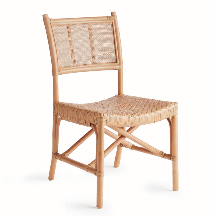 Beige Willa dining chair crafted from natural palm rattan and cane